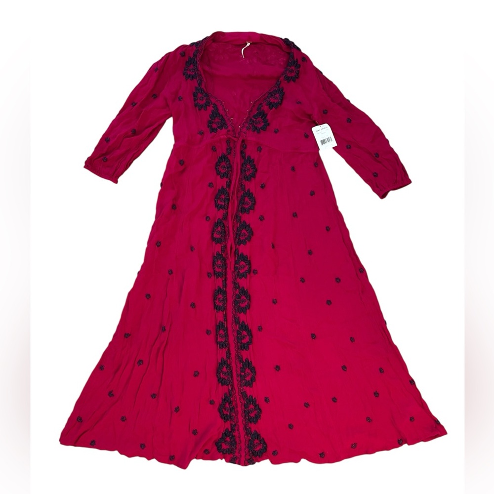 NWT Free People Fable Embroidered Festival Boho Mid/Maxi Maroon/Pink Dress
